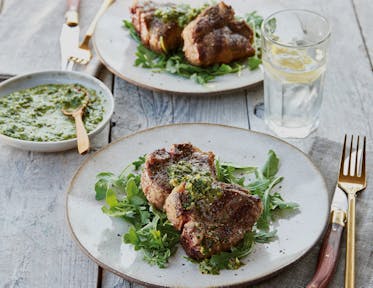 Lamb loin chops with lemon-mint salsa verde